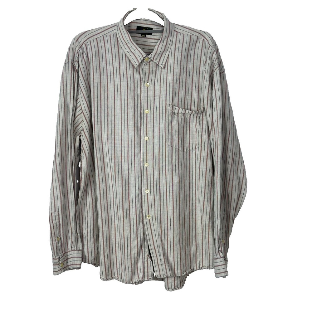 Club Room Men's Sz XXL ButtonDown DressShirt LongSleeve Cream Grey/BurgundyStrip